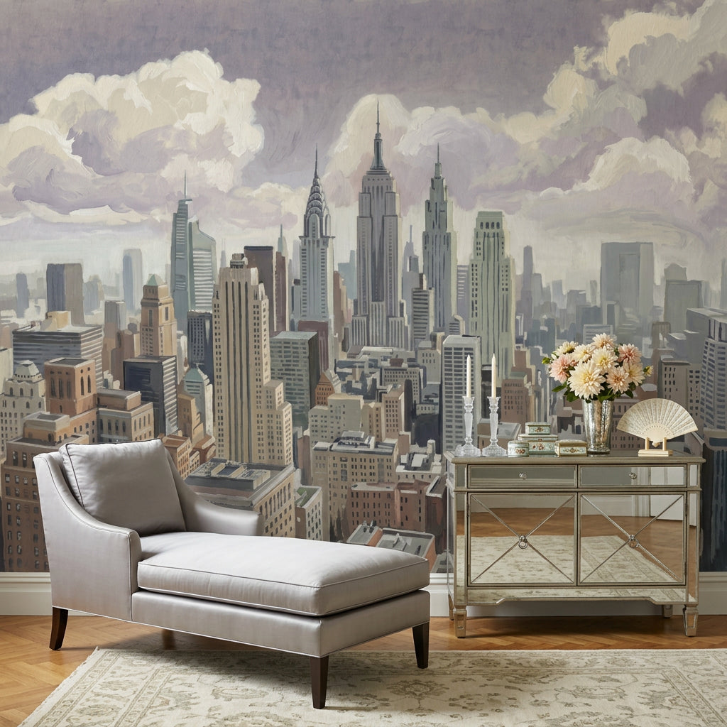 New York Şehir Silüeti Poster Duvar Kağıdı Gri Salon