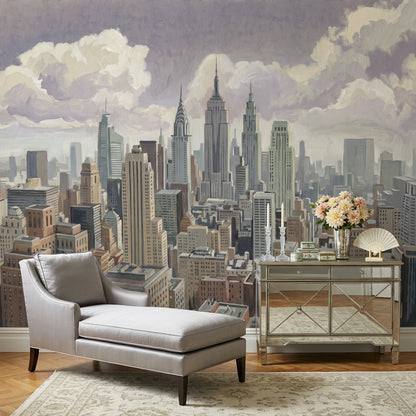 New York Şehir Silüeti Poster Duvar Kağıdı Gri Salon