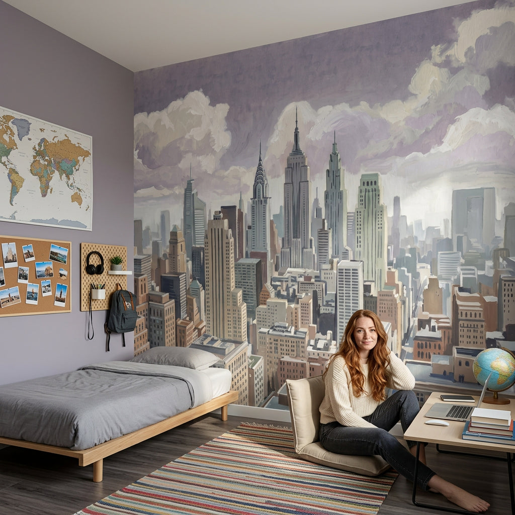 New York Şehir Silüeti Poster Duvar Kağıdı Gri Salon