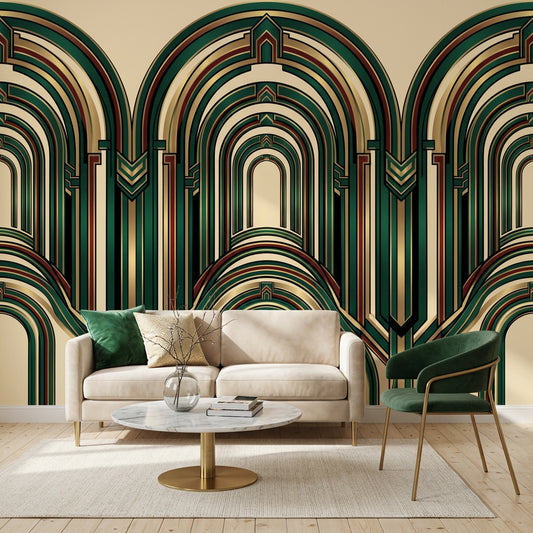 Art Deco Kemerli Poster Duvar Kağıdı Zümrüt Yeşil Salon