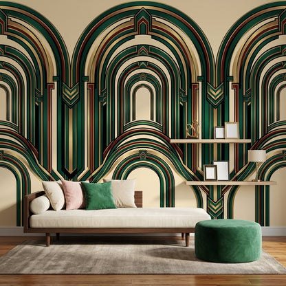 Art Deco Kemerli Poster Duvar Kağıdı Zümrüt Yeşil Salon