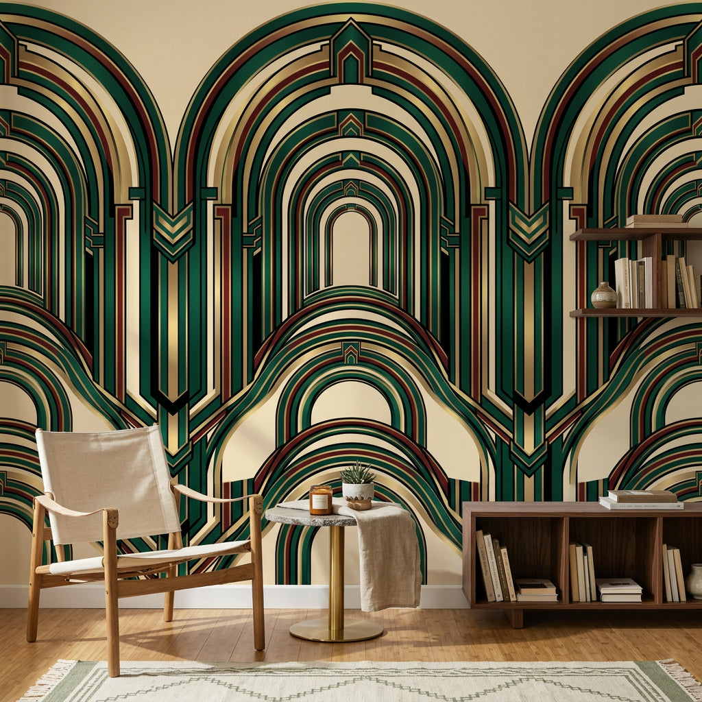 Art Deco Kemerli Poster Duvar Kağıdı Zümrüt Yeşil Salon