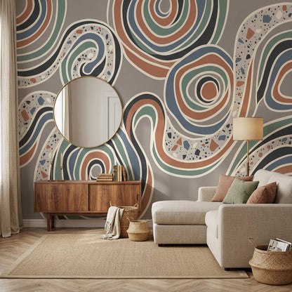 Soyut Dalgalı Poster Duvar Kağıdı Çok Renkli Modern Salon