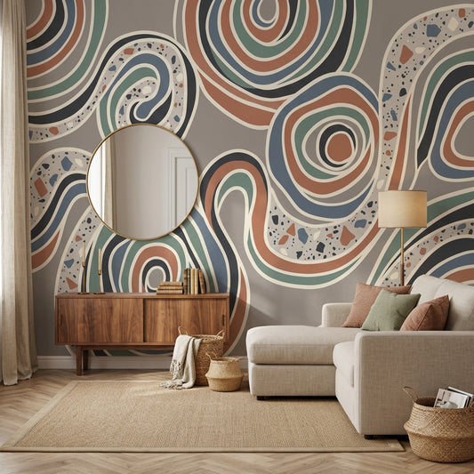 Soyut Dalgalı Poster Duvar Kağıdı Çok Renkli Modern Salon