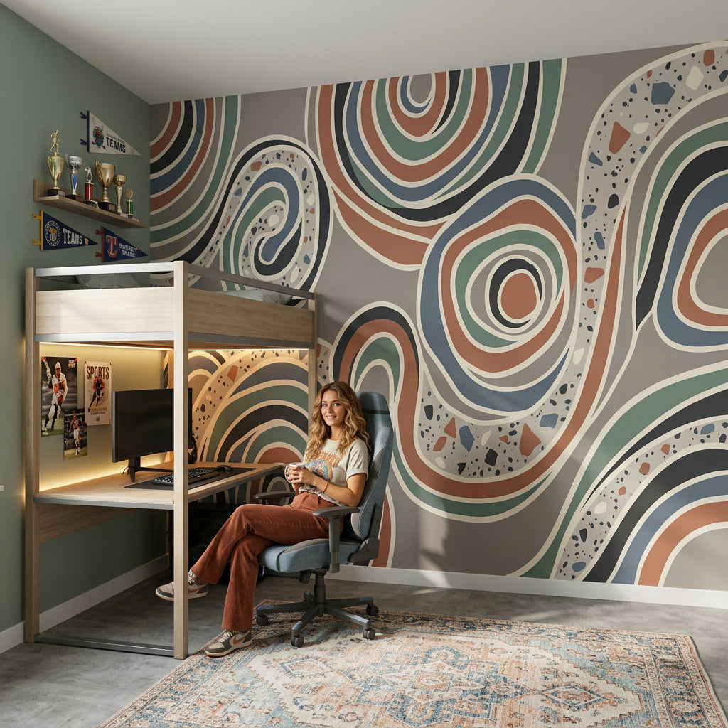 Soyut Dalgalı Poster Duvar Kağıdı Çok Renkli Modern Salon