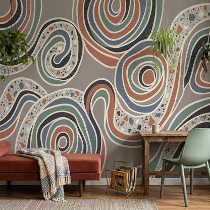 Soyut Dalgalı Poster Duvar Kağıdı Çok Renkli Modern Salon