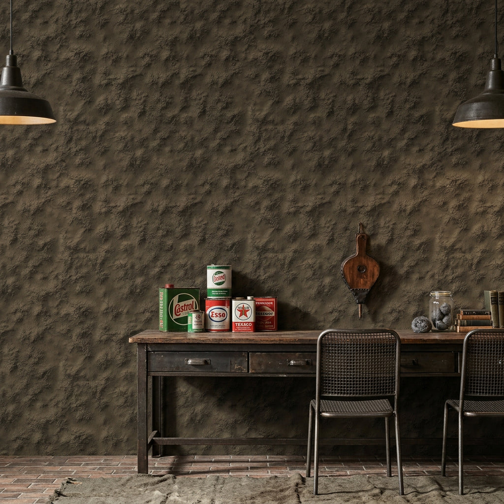 Beton Görünümlü Duvar Kağıdı Koyu Gri Endüstriyel Salon