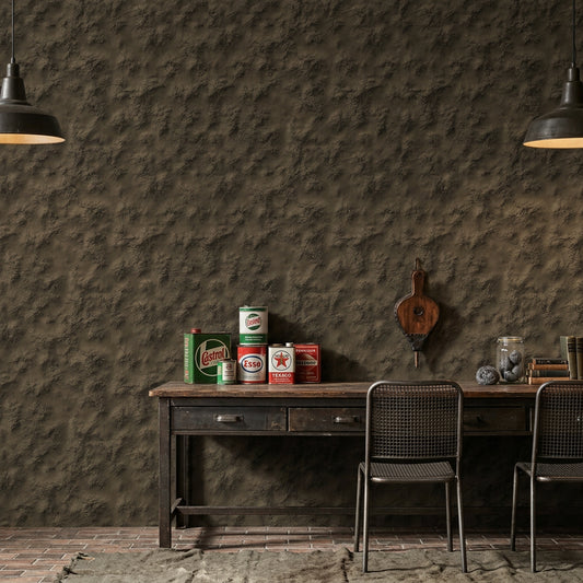 Beton Görünümlü Duvar Kağıdı Koyu Gri Endüstriyel Salon