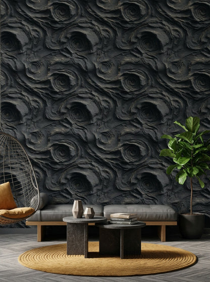 Koyu Taş Görünümlü Duvar Kağıdı Modern Soyut Desenli
