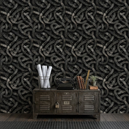 Düğümlü Geometrik Duvar Kağıdı Siyah Bronz Modern Salon