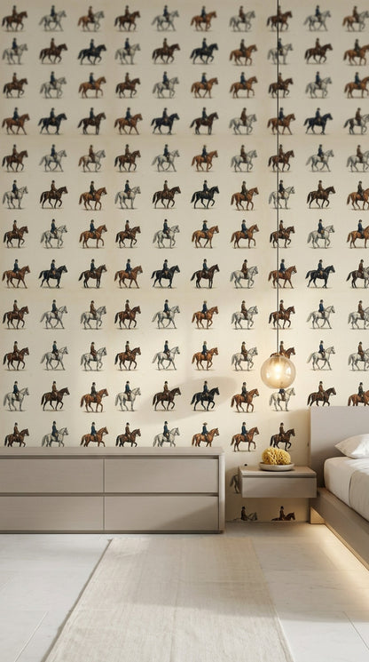 Atlı Süvari Desenli Duvar Kağıdı Bej Klasik Salon