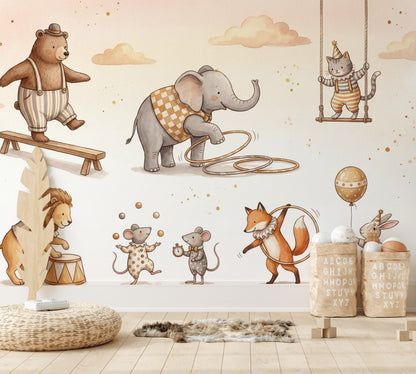 Sirk Hayvanları Poster Duvar Kağıdı Pastel Çocuk Odası
