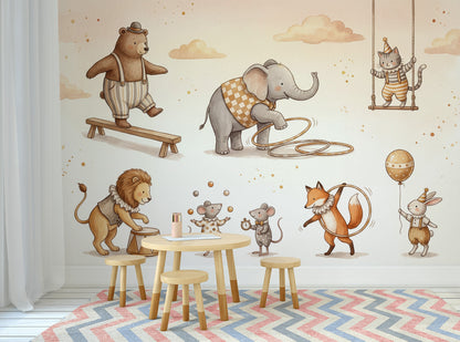 Sirk Hayvanları Poster Duvar Kağıdı Pastel Çocuk Odası