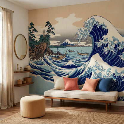 Japon Dalgası Poster Duvar Kağıdı Lacivert Deniz Manzarası