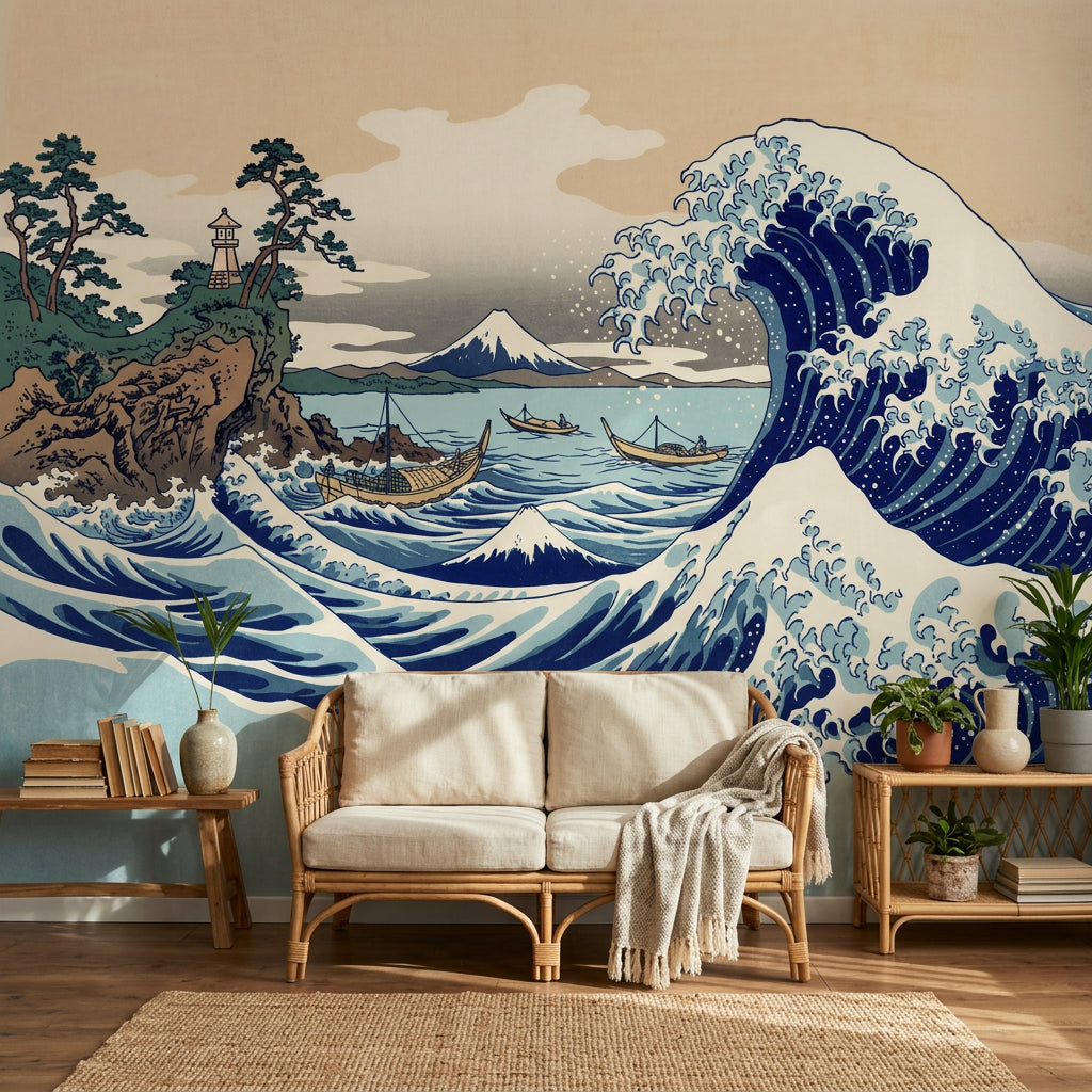 Japon Dalgası Poster Duvar Kağıdı Lacivert Deniz Manzarası