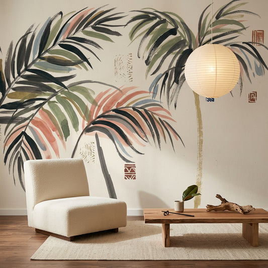 Suluboya Palmiye Yapraklı Poster Duvar Kağıdı Pastel Salon