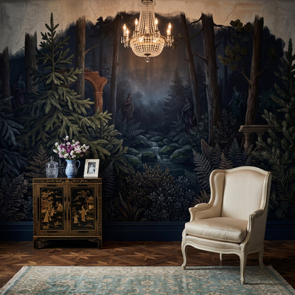 Sisli Orman Manzaralı Poster Duvar Kağıdı Lacivert Salon