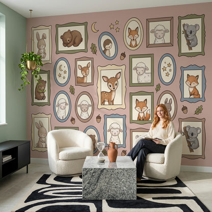 Çerçeveli Sevimli Hayvanlar Poster Duvar Kağıdı Pastel Çocuk Odası