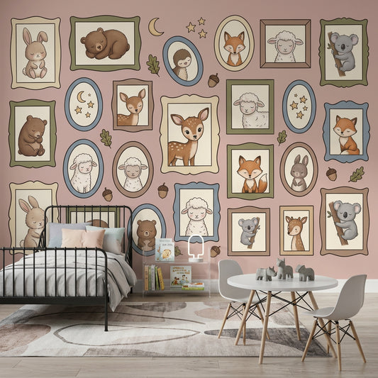 Çerçeveli Sevimli Hayvanlar Poster Duvar Kağıdı Pastel Çocuk Odası