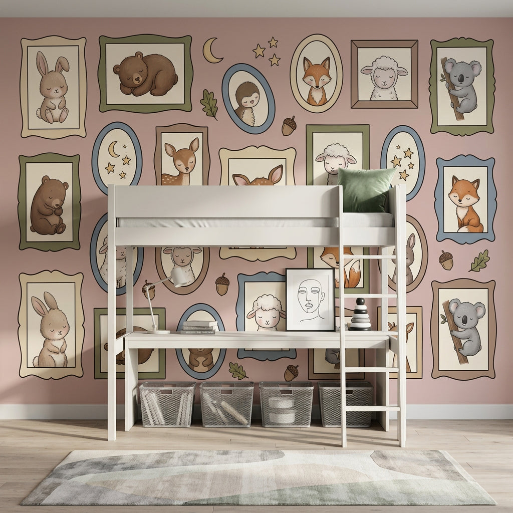 Çerçeveli Sevimli Hayvanlar Poster Duvar Kağıdı Pastel Çocuk Odası
