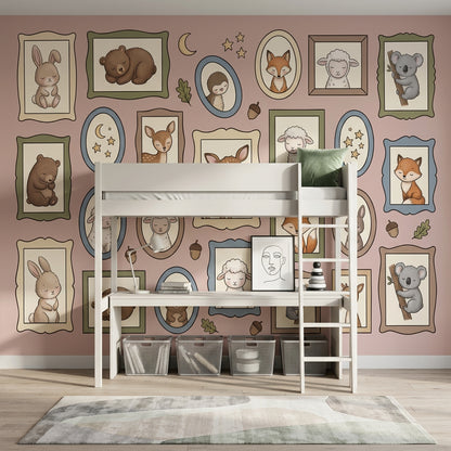 Çerçeveli Sevimli Hayvanlar Poster Duvar Kağıdı Pastel Çocuk Odası
