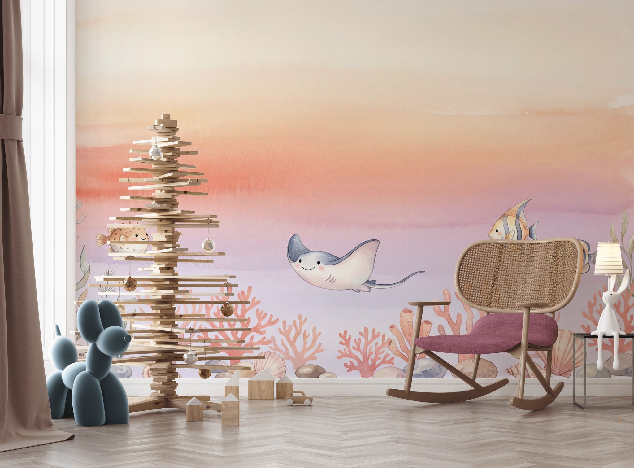 Deniz Altı Balıklı Poster Duvar Kağıdı Pastel Çocuk Odası