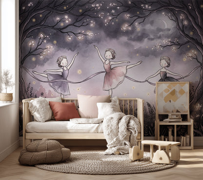 Balerinli Poster Duvar Kağıdı Mor Gece Temalı Çocuk Odası