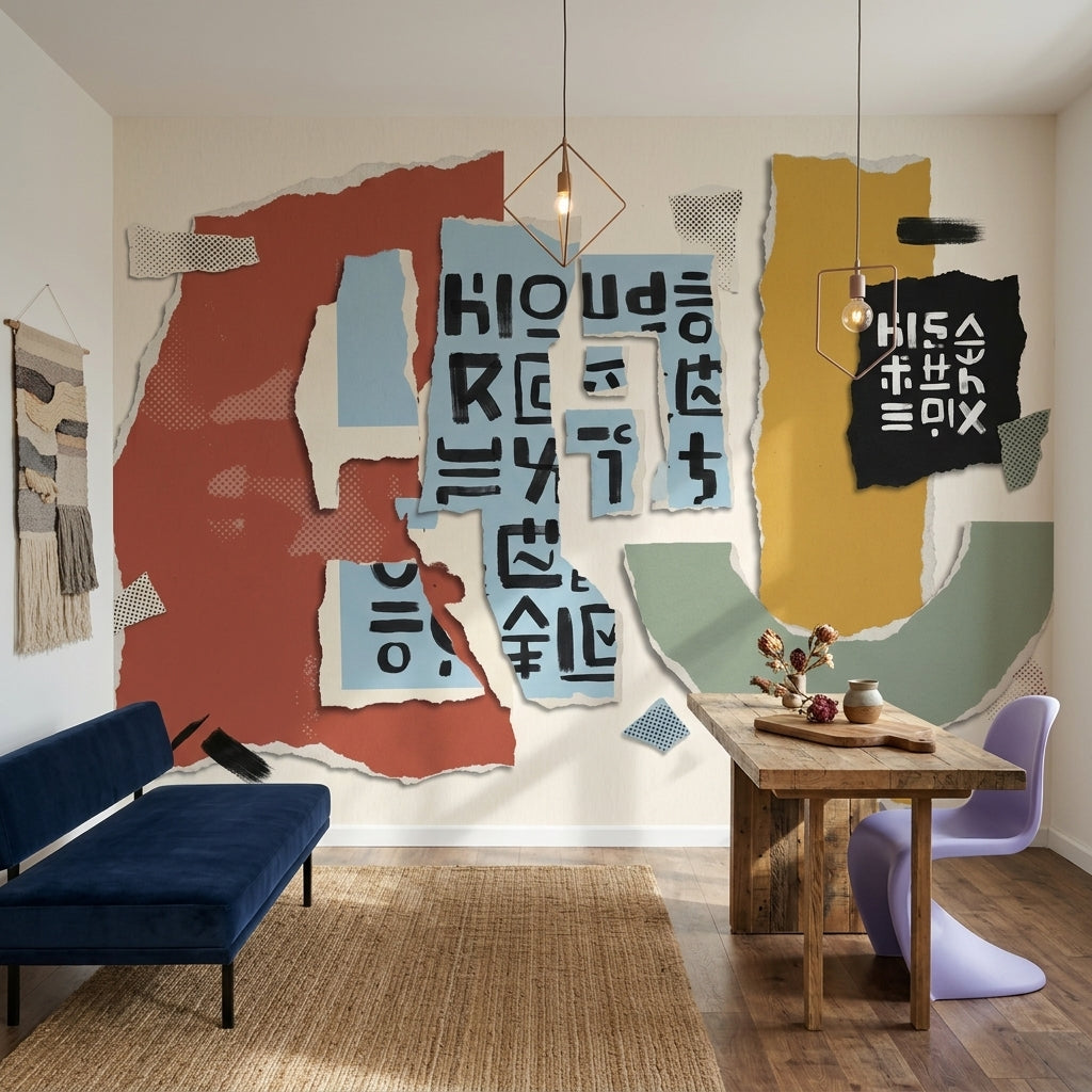 Soyut Kolaj Poster Duvar Kağıdı Kiremit ve Hardal Tonları