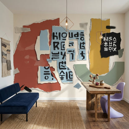 Soyut Kolaj Poster Duvar Kağıdı Kiremit ve Hardal Tonları