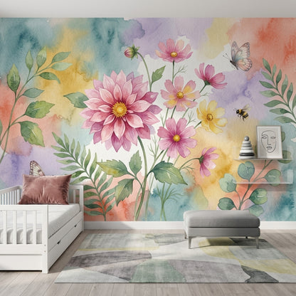 Suluboya Çiçekli Poster Duvar Kağıdı Pastel Renkli Genç Odası