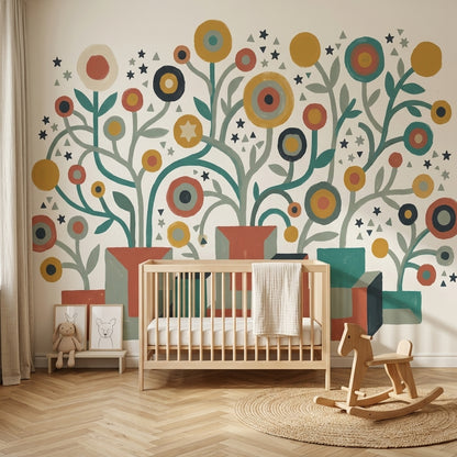 Soyut Çiçekli Poster Duvar Kağıdı Renkli Çocuk Odası Duvarı