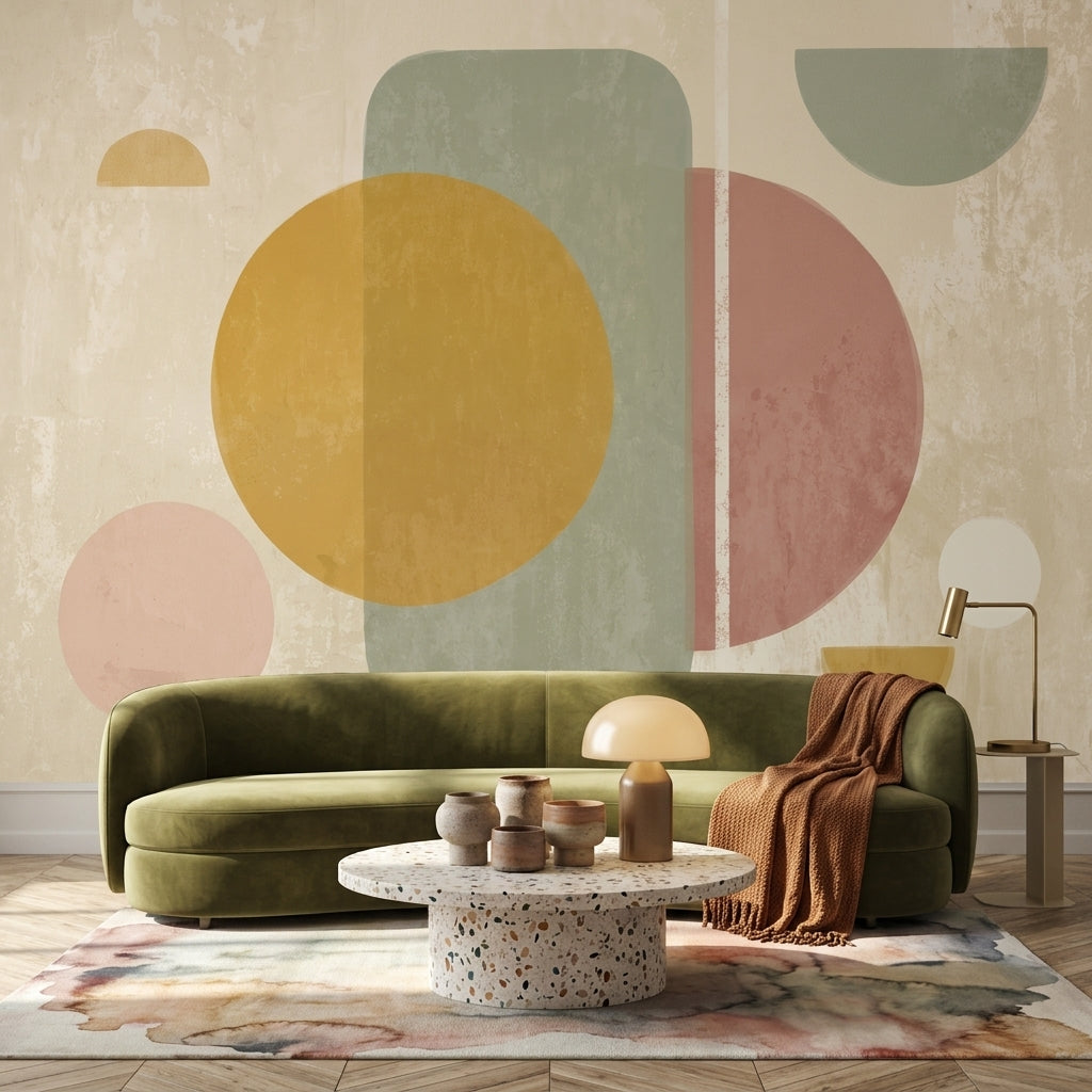 Soyut Geometrik Poster Duvar Kağıdı Pastel Renkli Salon