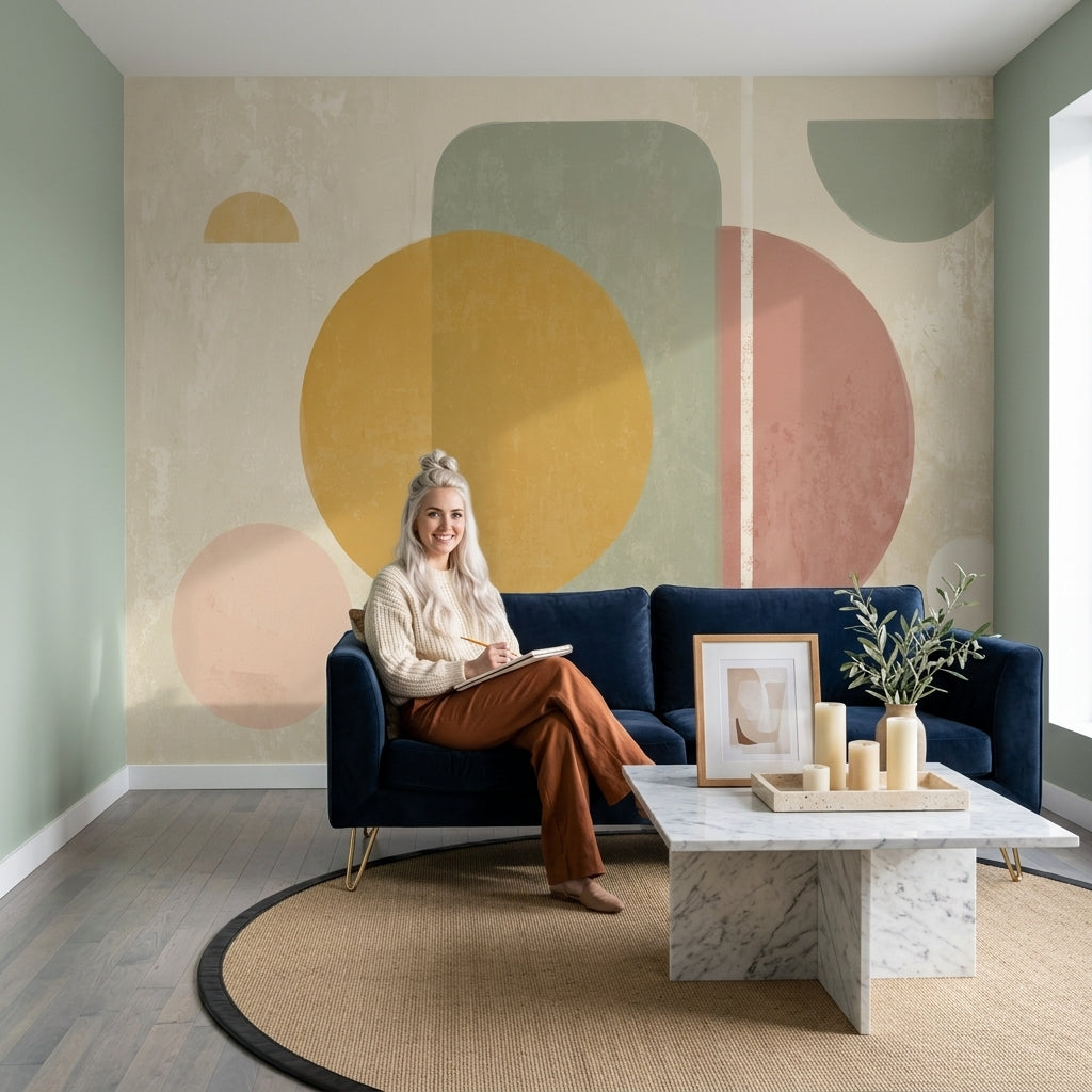 Soyut Geometrik Poster Duvar Kağıdı Pastel Renkli Salon
