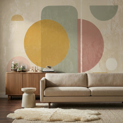 Soyut Geometrik Poster Duvar Kağıdı Pastel Renkli Salon