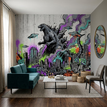 Grafiti Canavar Şehir Poster Duvar Kağıdı Genç Odası