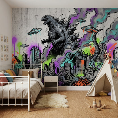 Grafiti Canavar Şehir Poster Duvar Kağıdı Genç Odası