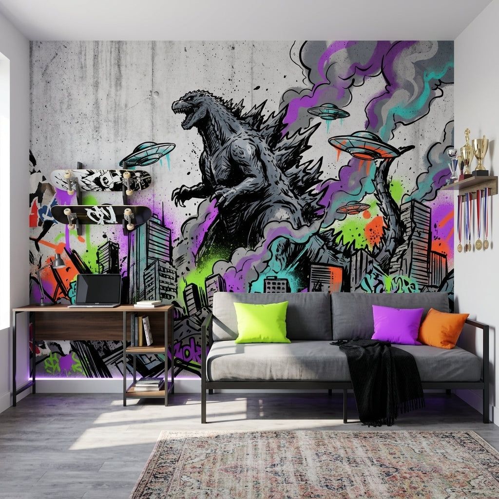 Grafiti Canavar Şehir Poster Duvar Kağıdı Genç Odası