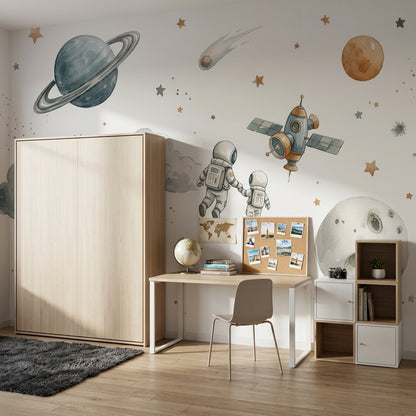 Uzay Temalı Poster Duvar Kağıdı Astronotlu Gezegen Desenli Çocuk Odası