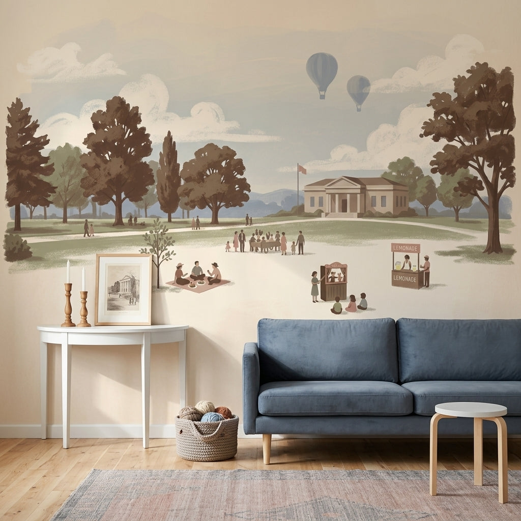 Park Manzaralı Poster Duvar Kağıdı Pastel Tonlu Salon Dekoru