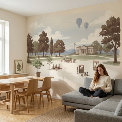 Park Manzaralı Poster Duvar Kağıdı Pastel Tonlu Salon Dekoru