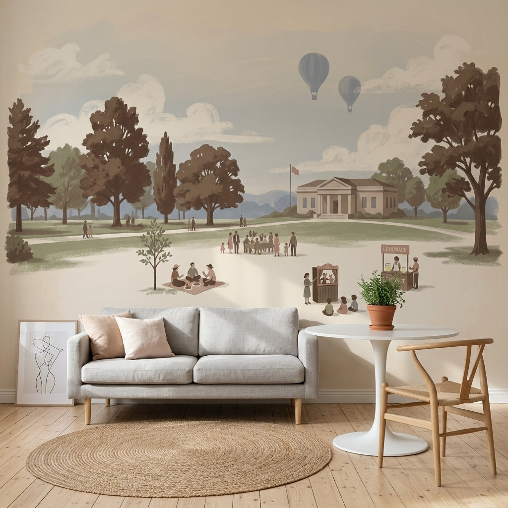 Park Manzaralı Poster Duvar Kağıdı Pastel Tonlu Salon Dekoru