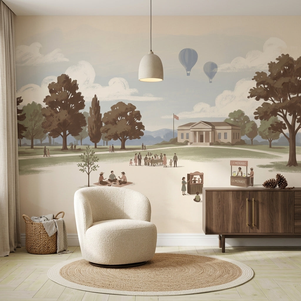 Park Manzaralı Poster Duvar Kağıdı Pastel Tonlu Salon Dekoru