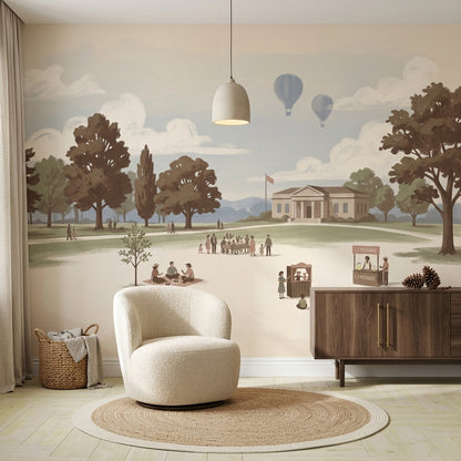 Park Manzaralı Poster Duvar Kağıdı Pastel Tonlu Salon Dekoru