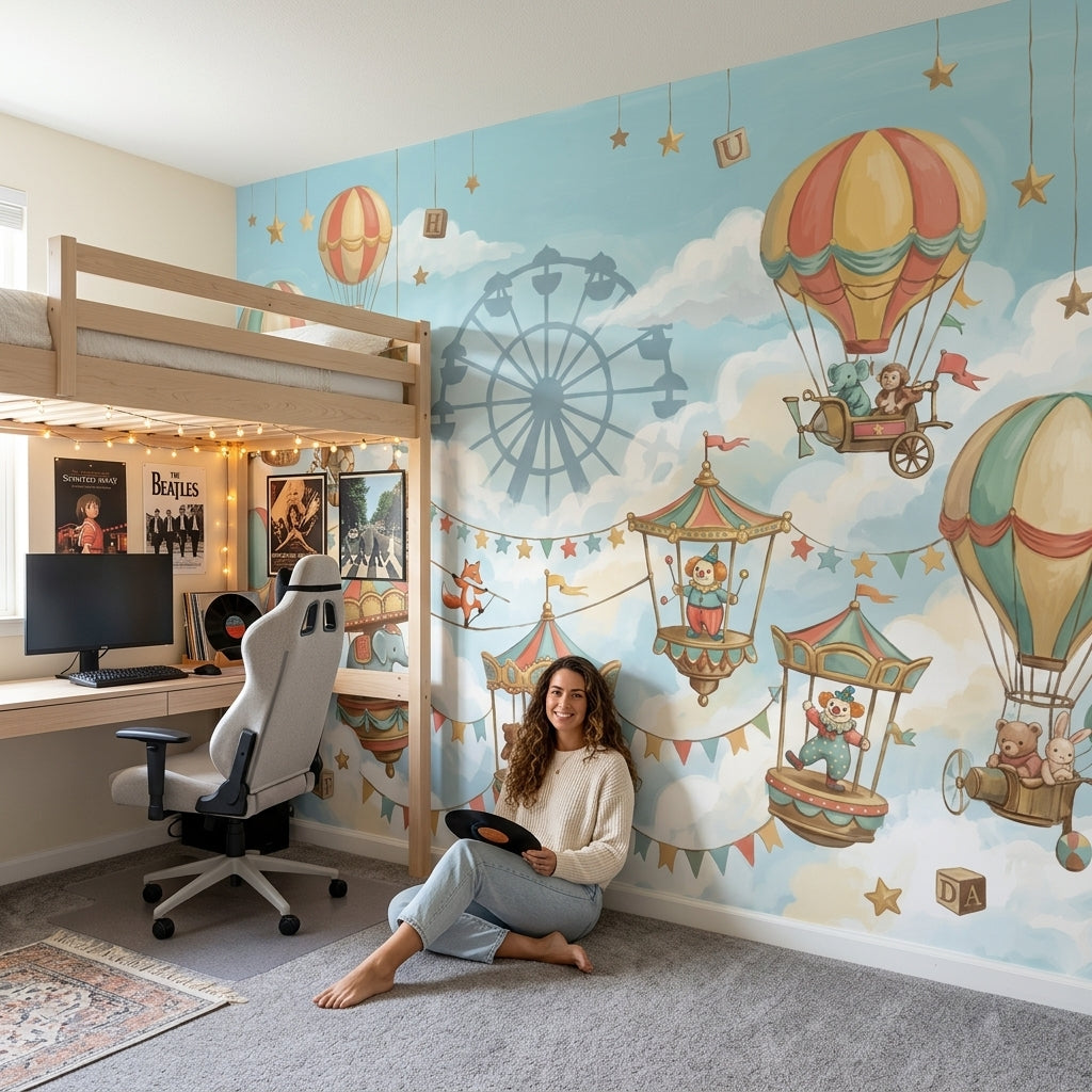 Balon ve Lunapark Temalı Poster Duvar Kağıdı Bebek Odası