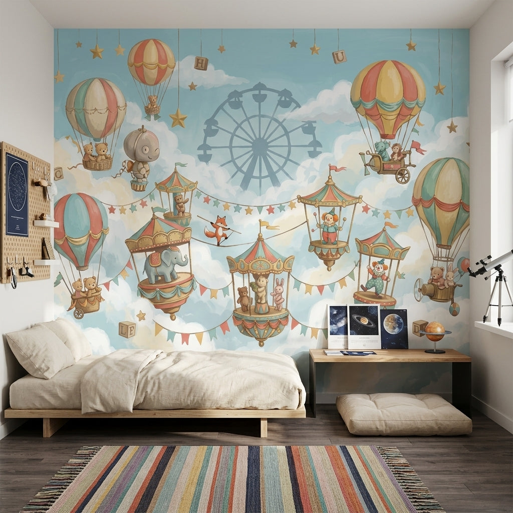 Balon ve Lunapark Temalı Poster Duvar Kağıdı Bebek Odası
