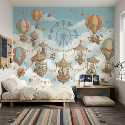 Balon ve Lunapark Temalı Poster Duvar Kağıdı Bebek Odası