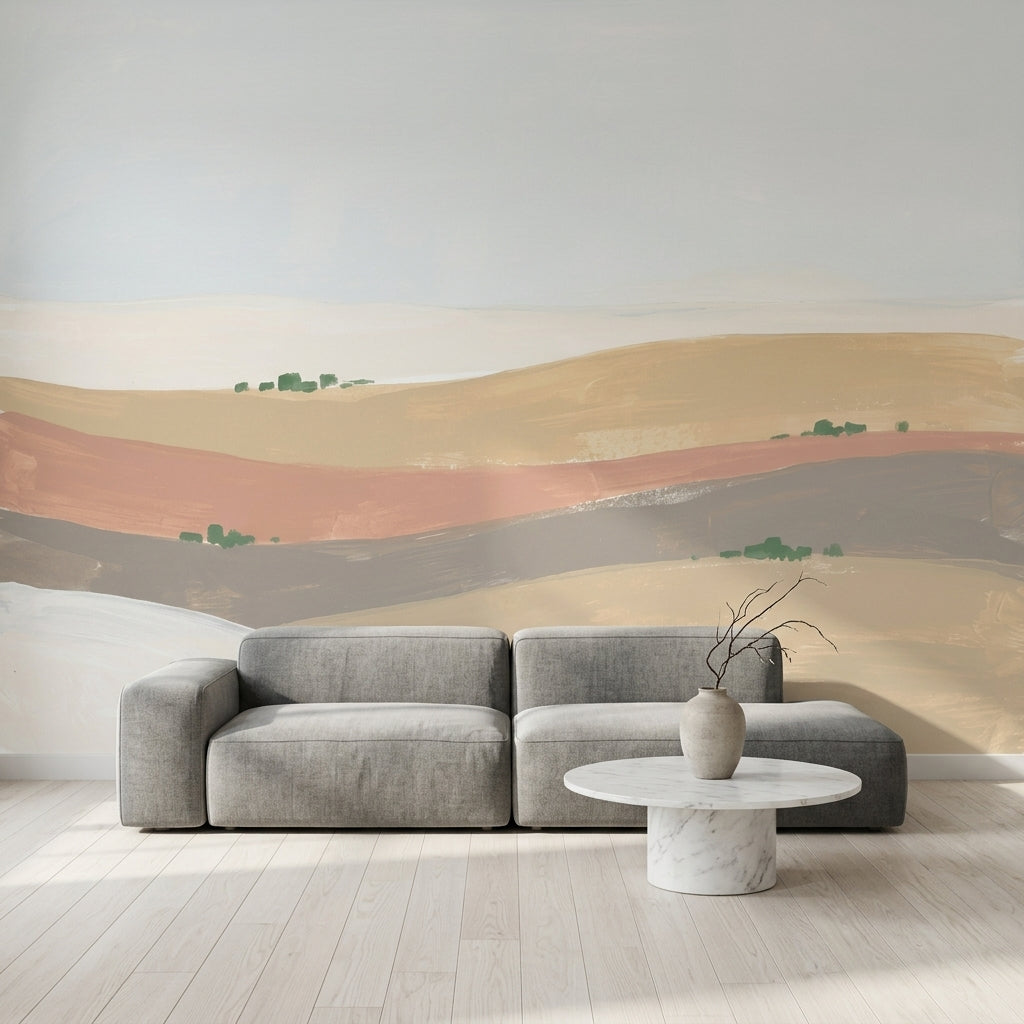 Soyut Manzara Poster Duvar Kağıdı Bej Tonlu Modern Salon