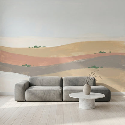 Soyut Manzara Poster Duvar Kağıdı Bej Tonlu Modern Salon