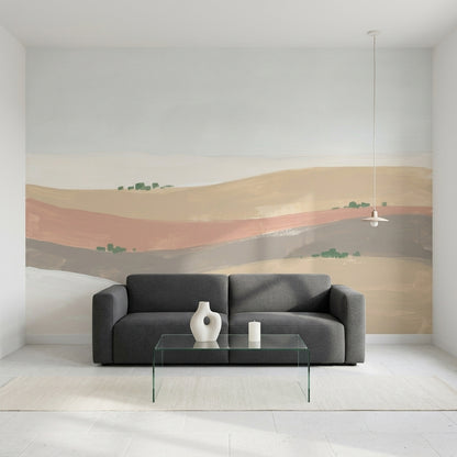 Soyut Manzara Poster Duvar Kağıdı Bej Tonlu Modern Salon