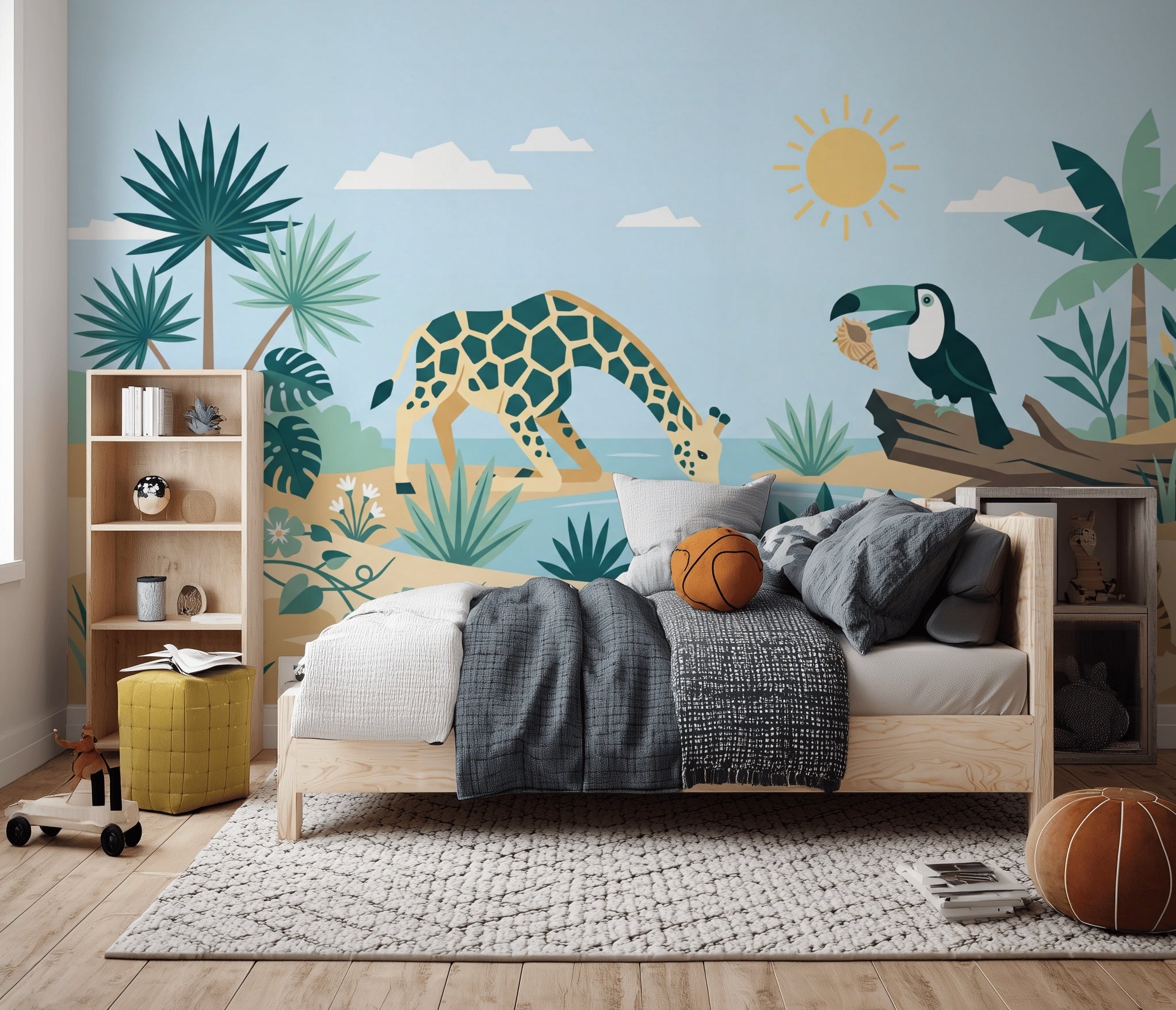 Safari Hayvanlı Poster Duvar Kağıdı Pastel Çocuk Odası Duvar Muralı